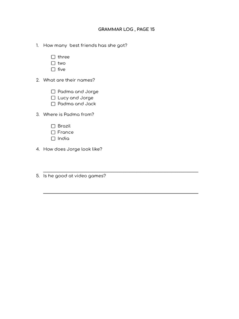 Grammar Log: Best Friends Quiz | PDF