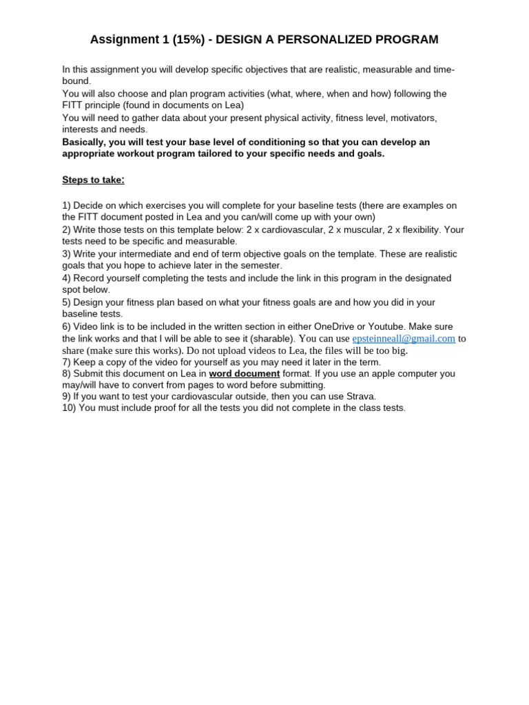 Personalized Fitness Program Assignment | PDF | Physical Fitness ...
