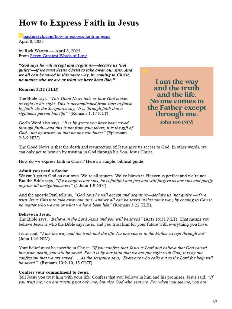Expressing Faith in Jesus Christ | PDF | Jesus | The Gospel