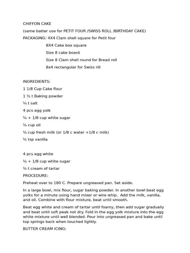 Chiffon Cake and Dinner Roll Recipe | PDF