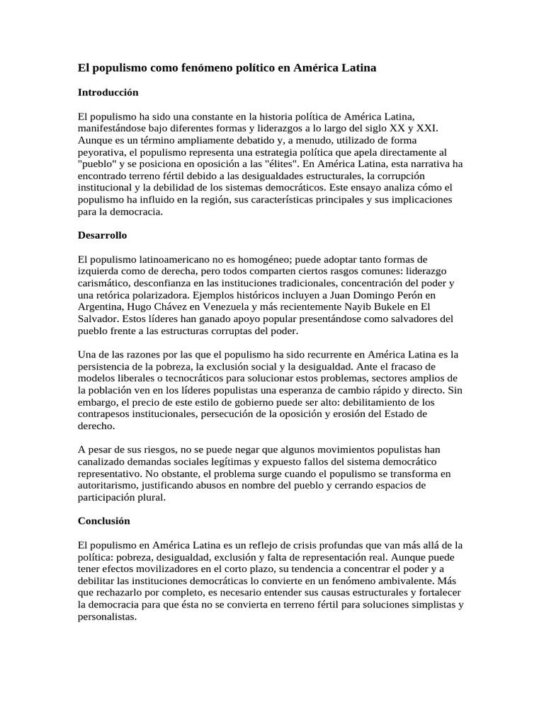 El populismo en América Latina: Análisis y Riesgos | PDF | Populismo ...