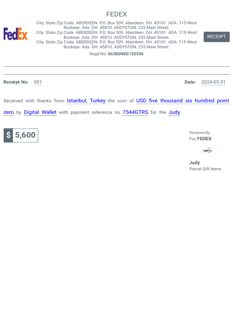 FedEx Shipping Receipt for Parcel 2024 | PDF