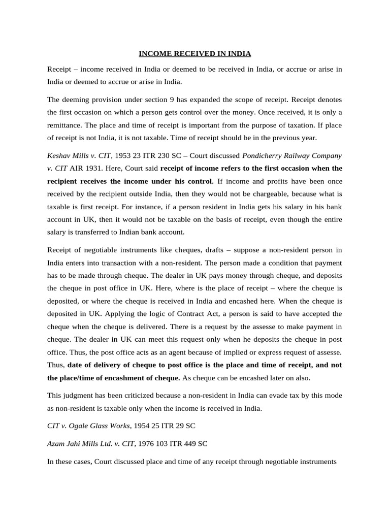 Taxation of Income Received in India | PDF | Tax Treaty | Taxes