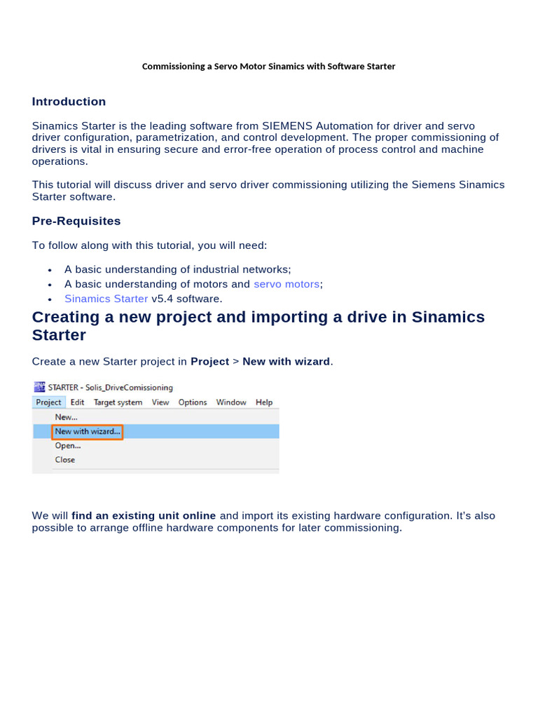 Commissioning A Servo Motor Sinamics With Software Starter | PDF ...