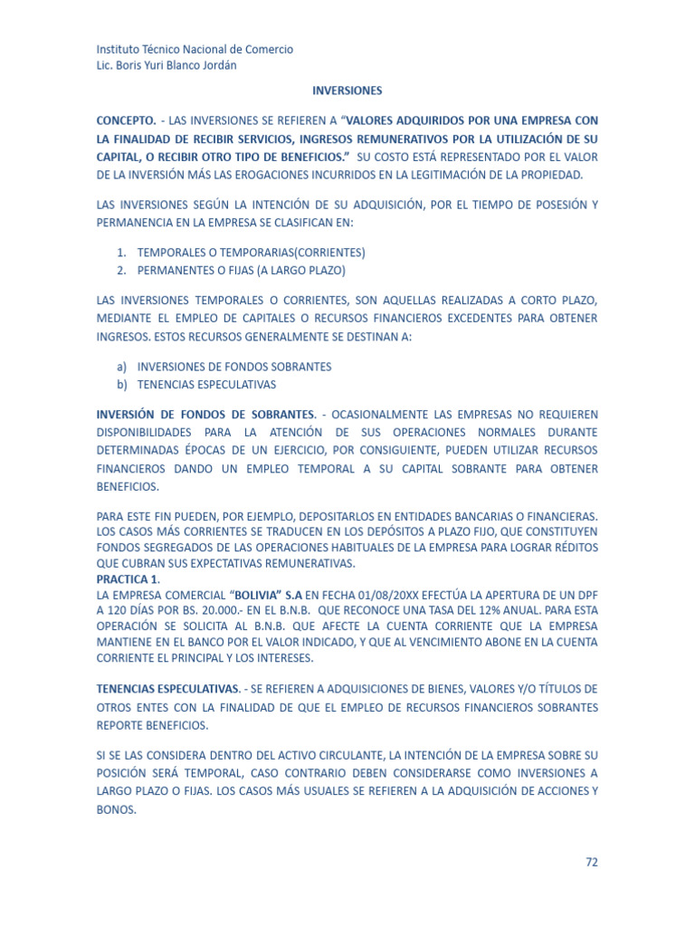 Clasificación y Tipos de Inversiones Empresariales | PDF | Compartir ...