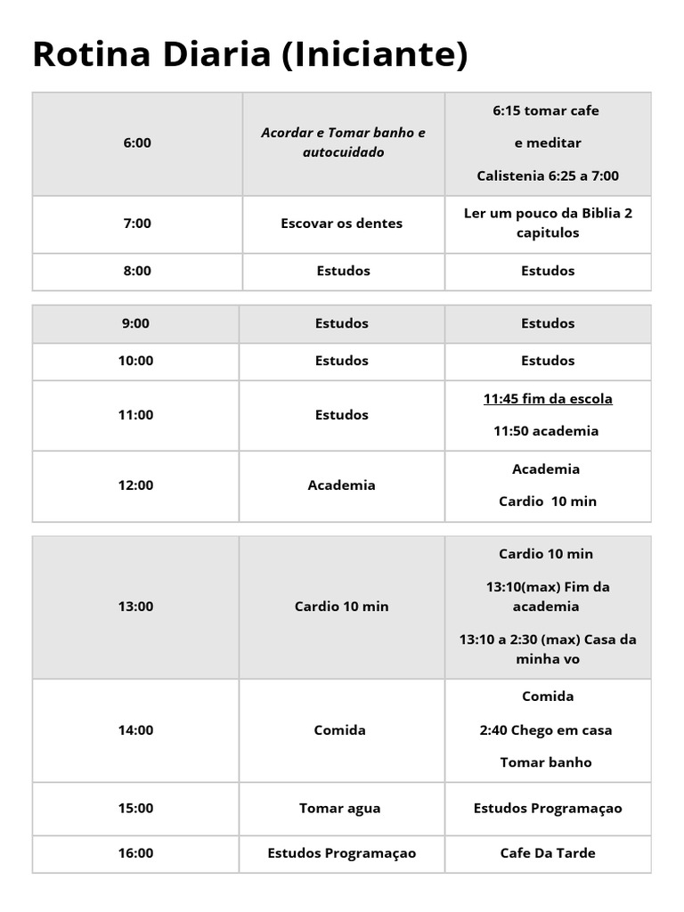 Rotina Diária para Iniciantes em Calistenia | PDF
