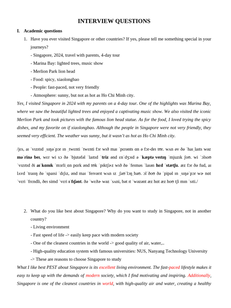 Singapore Study Interview Insights | PDF