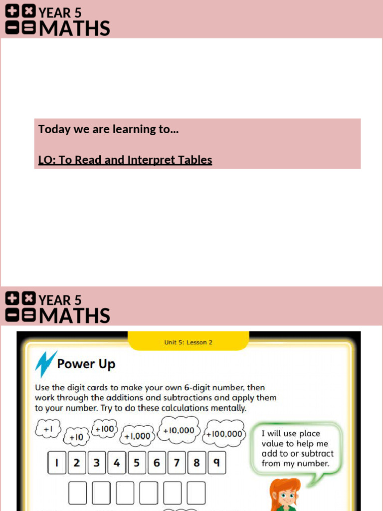 Year 5 Maths: Reading Tables Guide | PDF