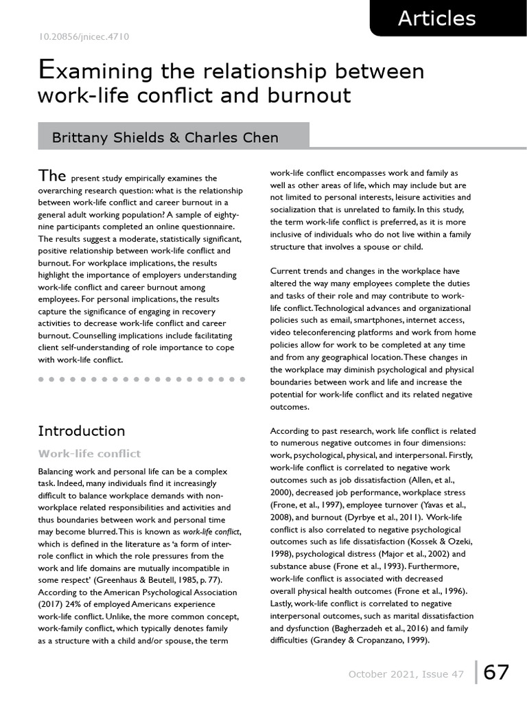 Examining The Relationship Between Work-Life Confl | PDF | Occupational ...