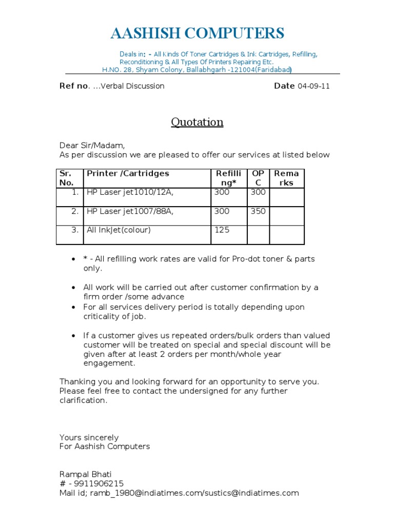 Printer Quotation from Aashish Computers | PDF