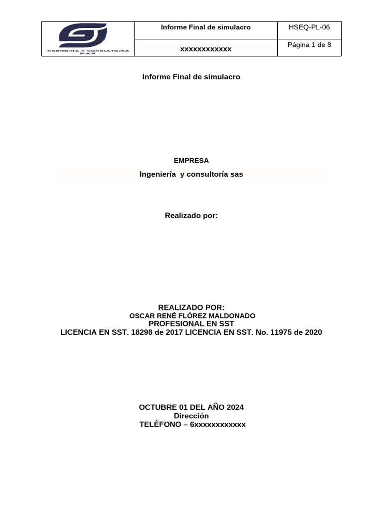 Informe Simulacro de Emergencia SST 2024 | PDF | Primeros auxilios ...