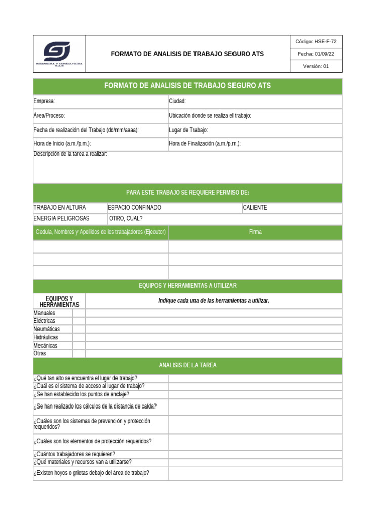 Análisis de Trabajo Seguro ATS | PDF