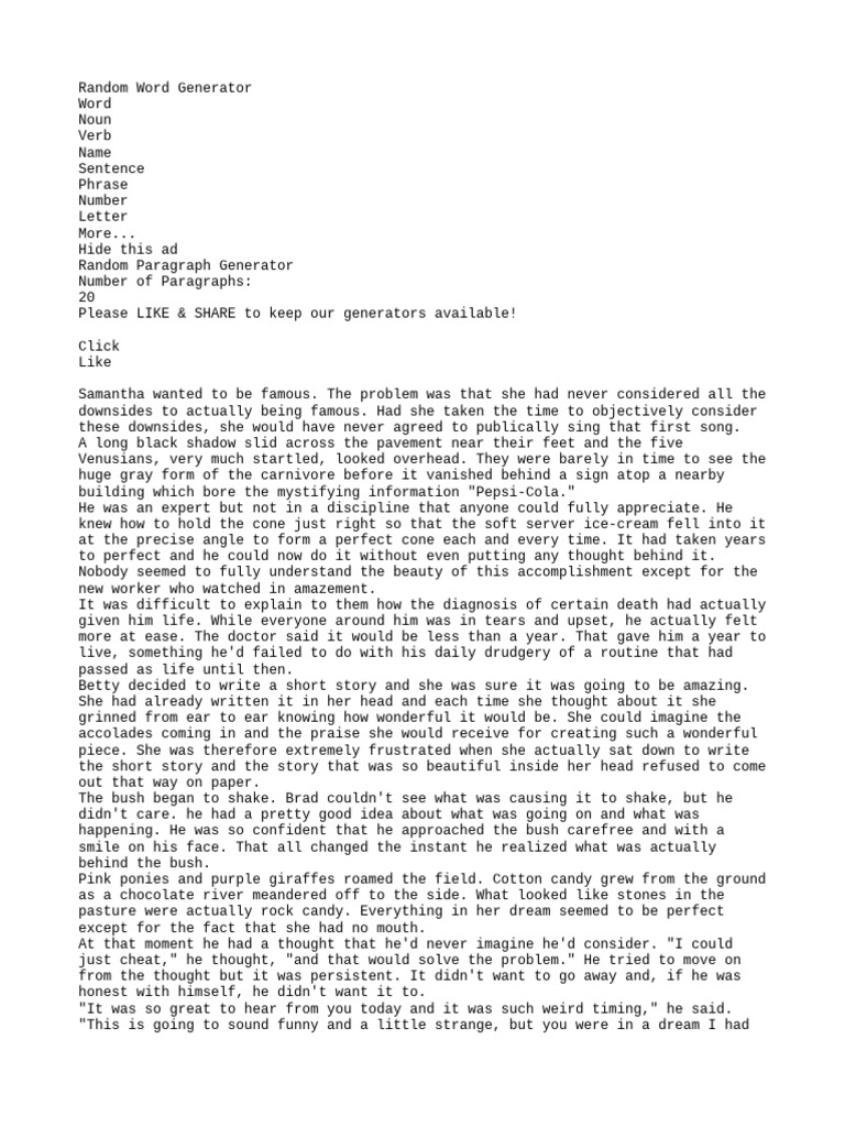 Random Paragraph Generator Tool | PDF | Breastfeeding | Linguistics