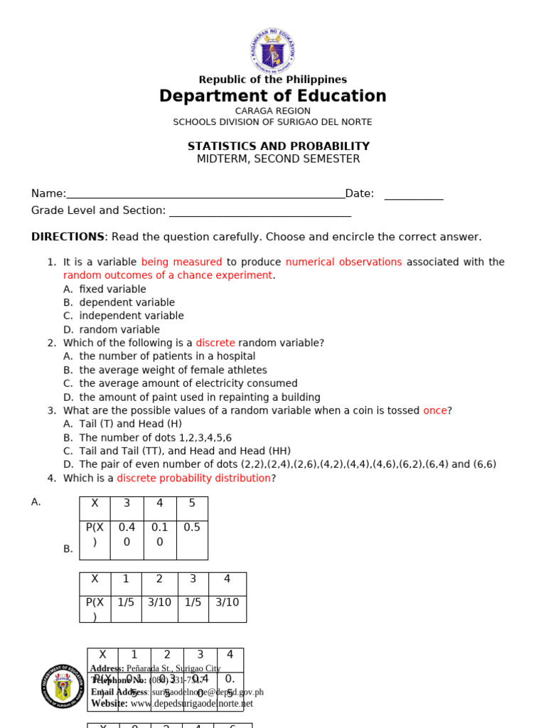 Statistics and Probability Midterm Exam | PDF | Probability ...
