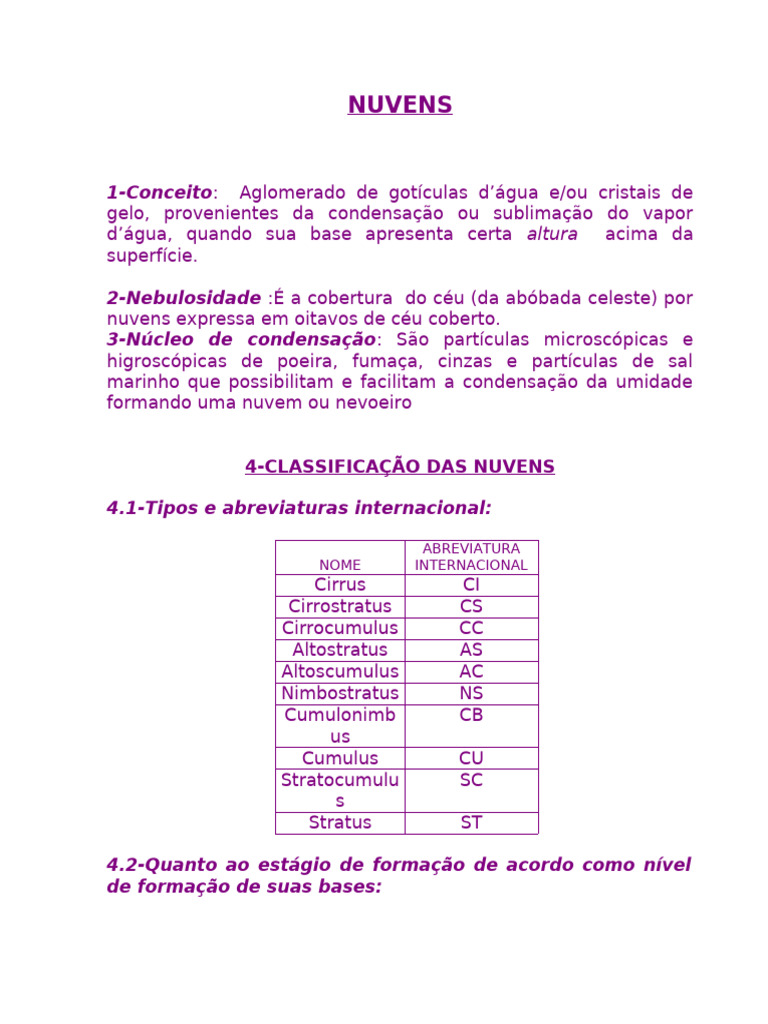 Tipos e Formação de Nuvens: Guia Completo | PDF | Nuvem | Convecção