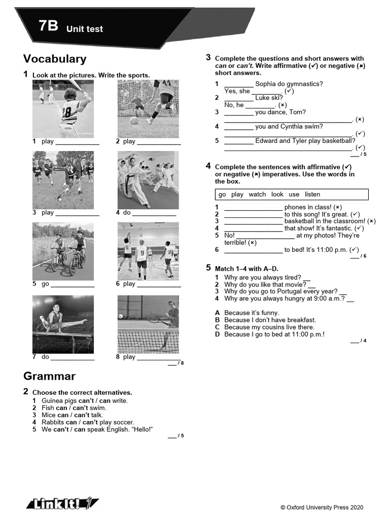 7B Unit Test: Sports and Abilities | PDF | Linguistic Typology | Grammar