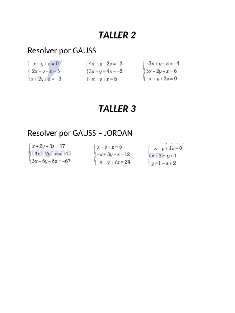 Taller de Gauss y Gauss Jordan | PDF