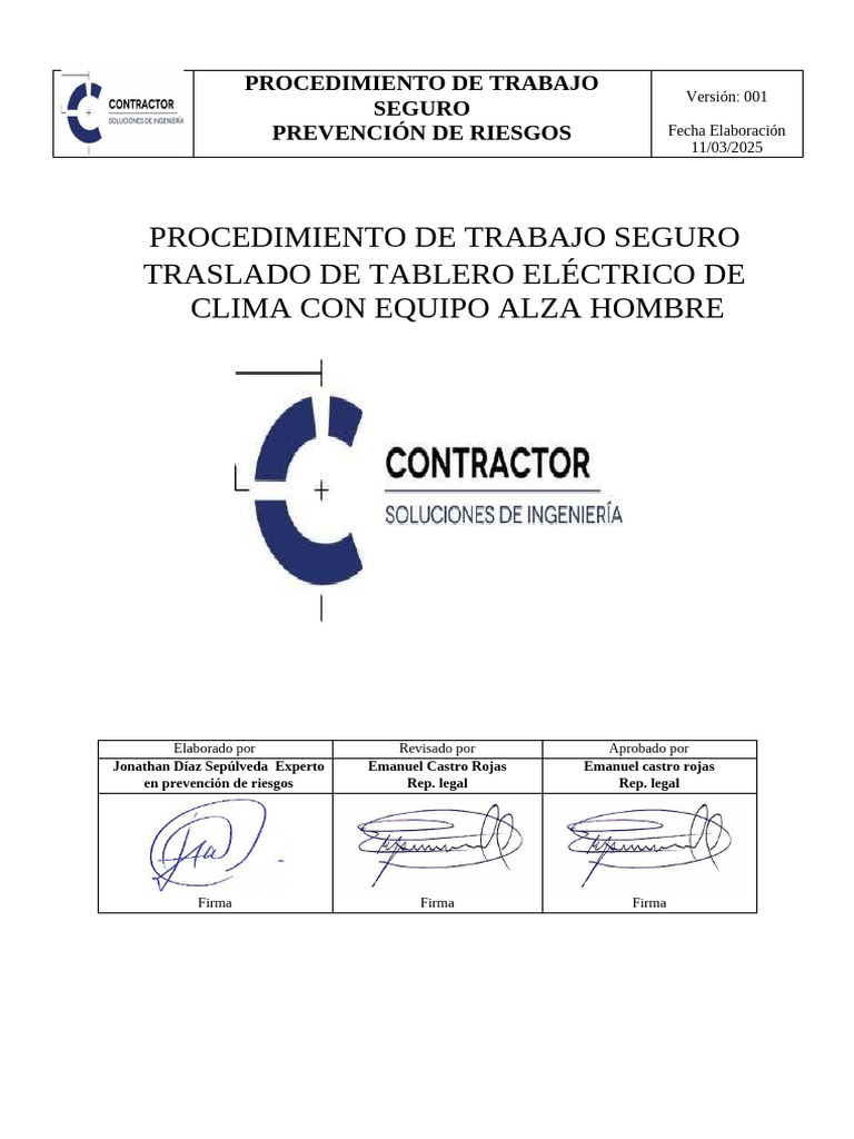 PTS Isaje de Tablero Con Alza Hombre Final | PDF | Seguridad y salud ...