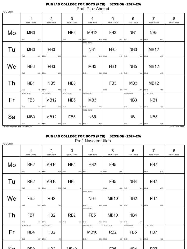 PCB Timetable 2024-25 Overview | PDF
