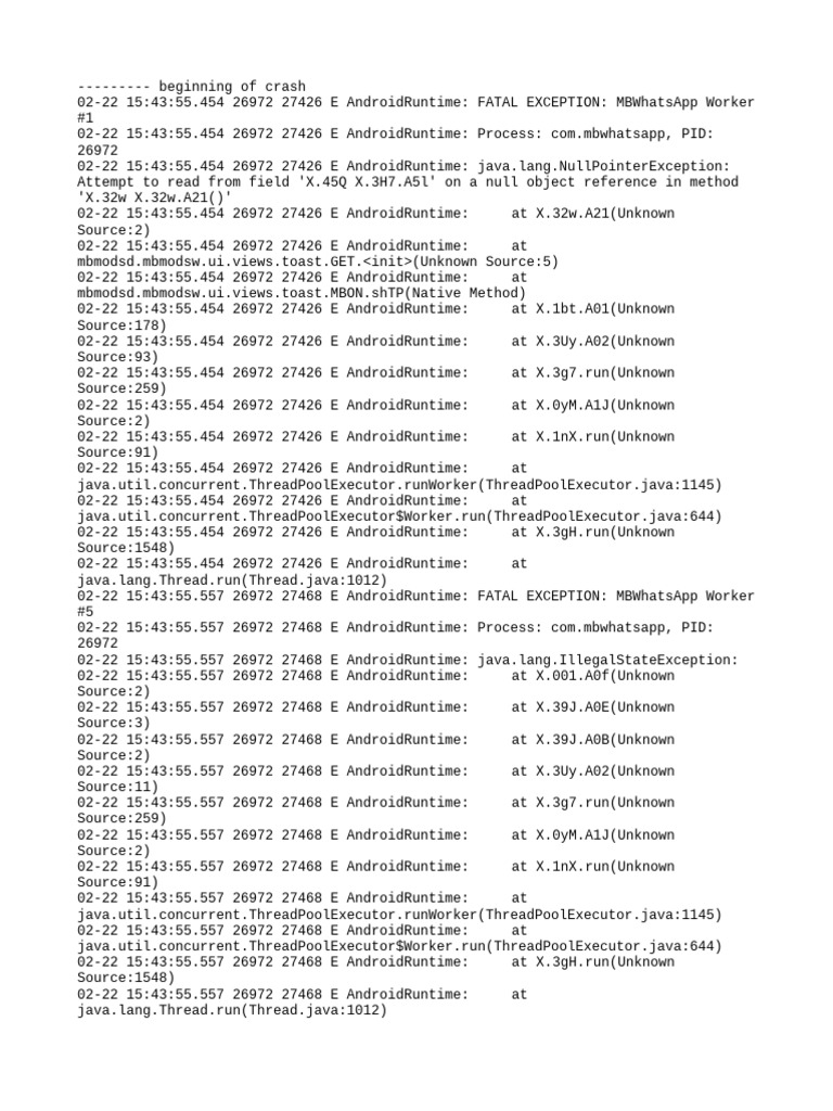 MBWhatsApp Worker Crash Log Analysis | PDF | Java (Programming Language ...