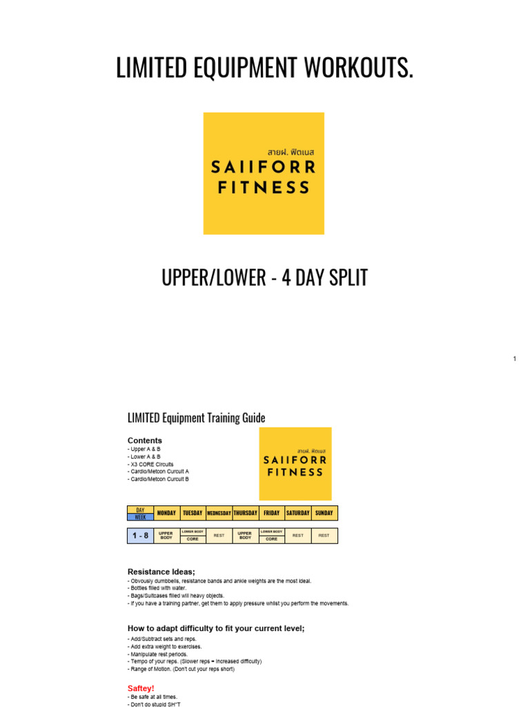 4-Day Intermediate Workout Plan | PDF | Strength Training | Management ...