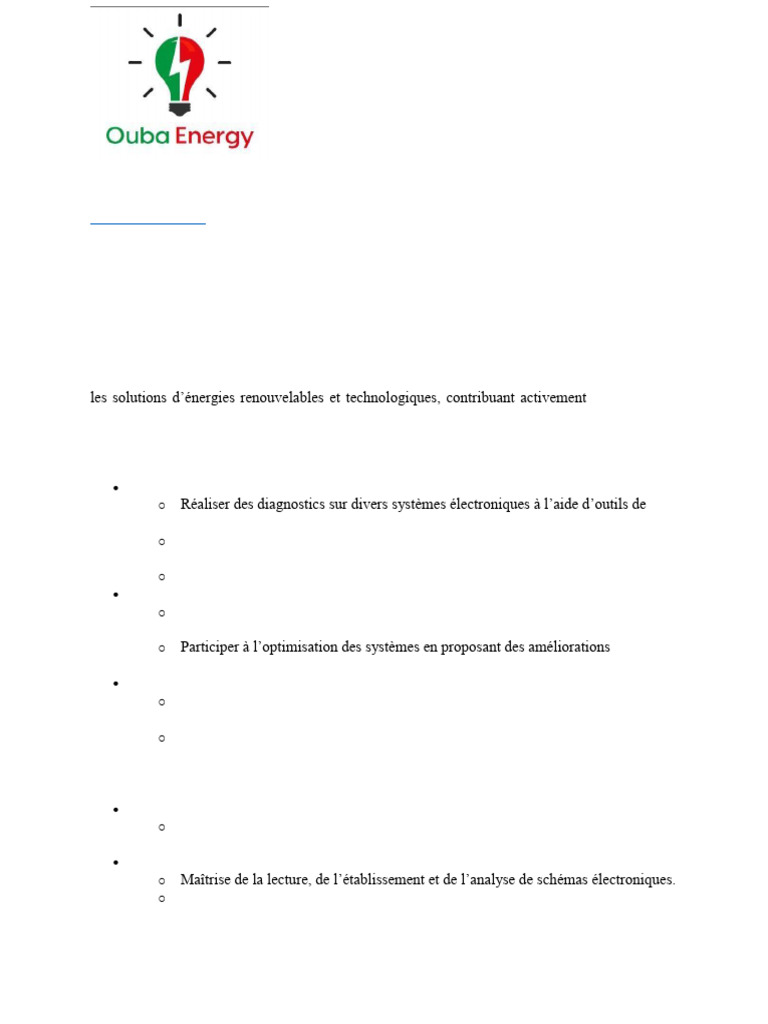 Recrutement Technicien Électronique Ouba Energy | PDF | Électronique