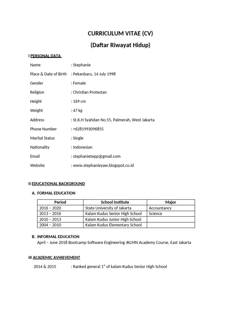 Example of CV in Job Application | PDF