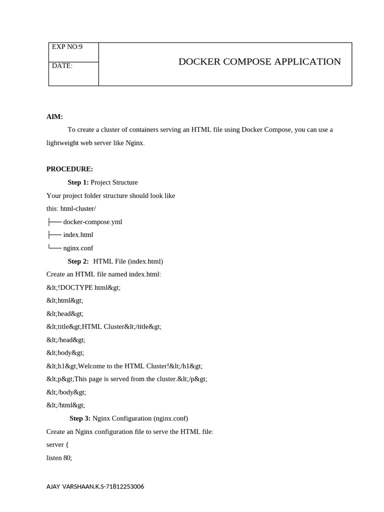 Docker Compose HTML Cluster Setup | PDF