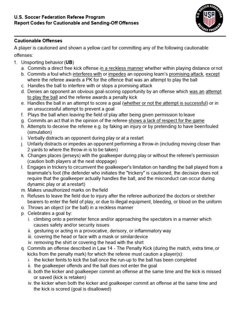 Cautionable Offenses in Soccer Refereeing | PDF | Association Football ...