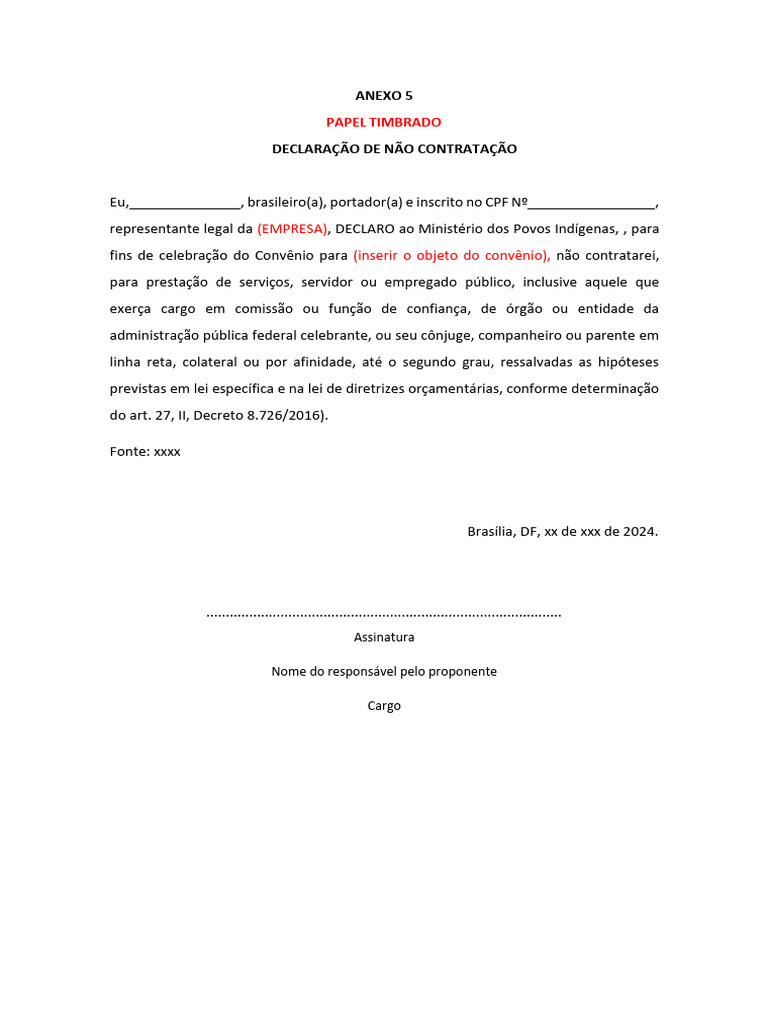 Anexo 04 - Declaração - Não Contratação | PDF