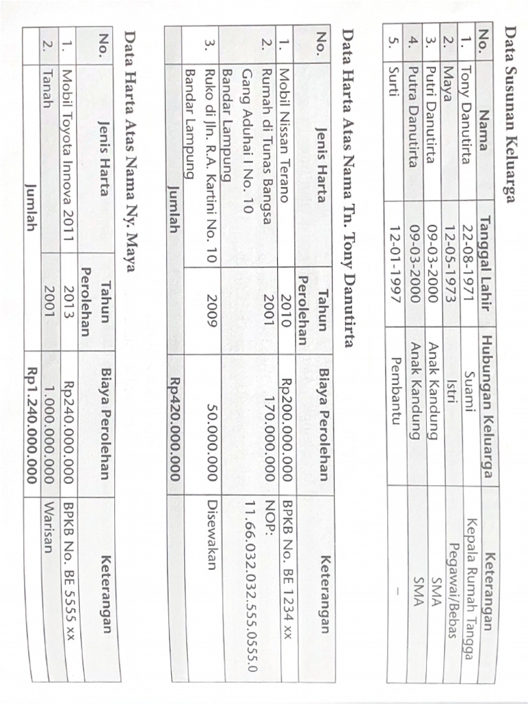 Data TN Tony Dan Ny Maya | PDF