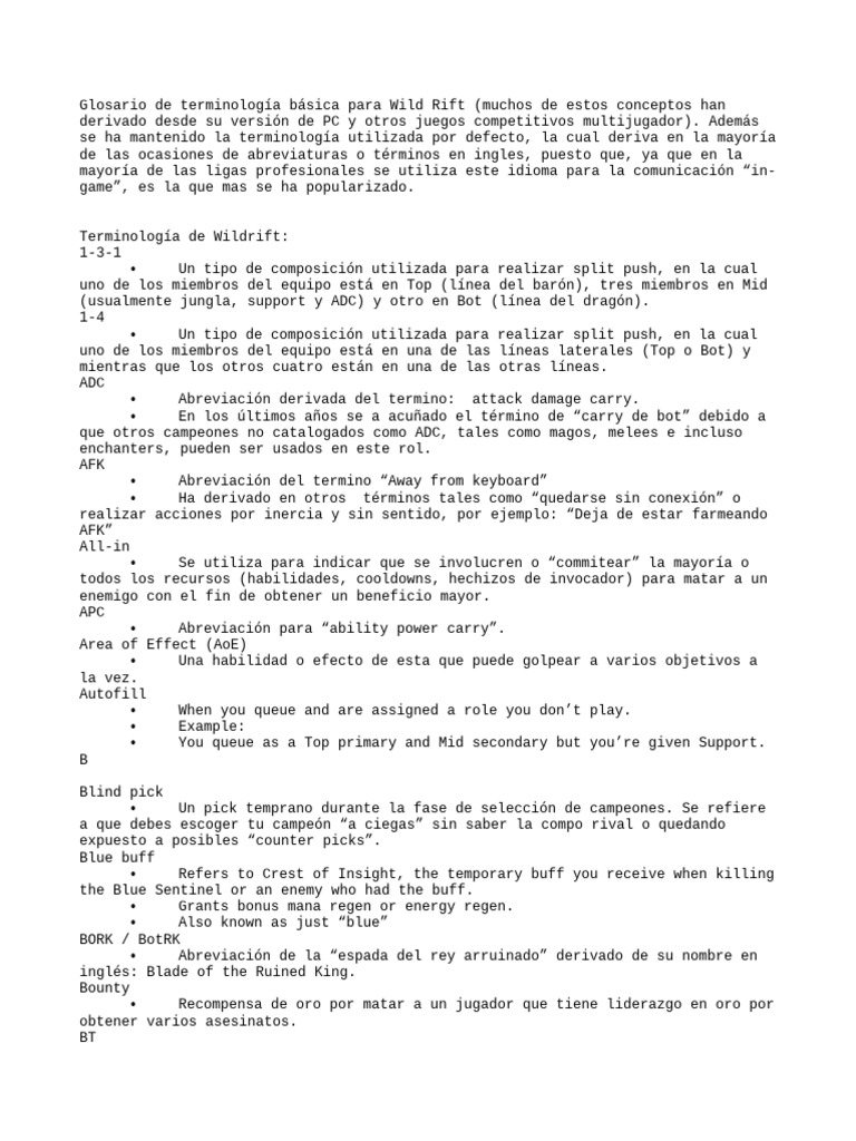 Glosario de términos de Wild Rift | PDF