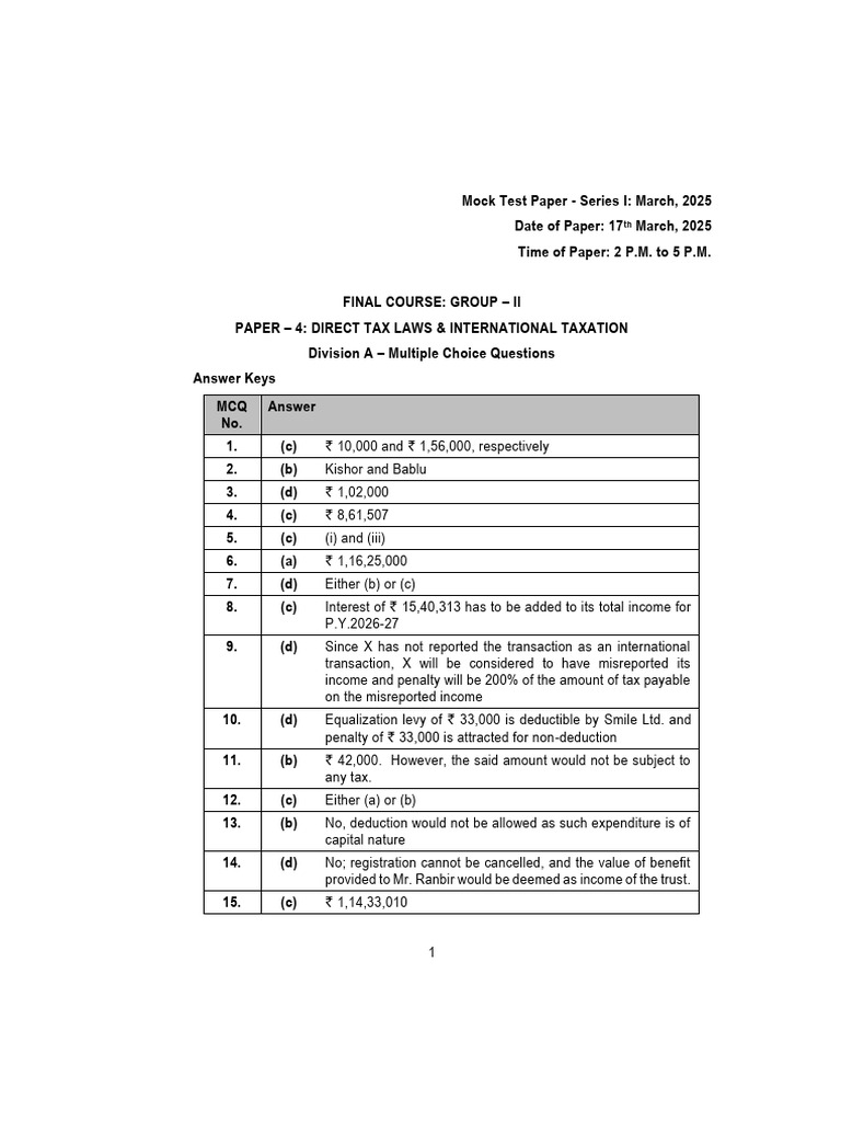 MTP for CA Final Direct Tax Laws 2025 | PDF | Tax Deduction | Taxes