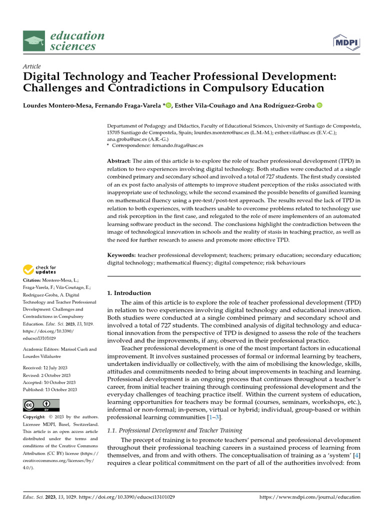 Education 13 01029 v2 | PDF | Teachers | Teacher Education