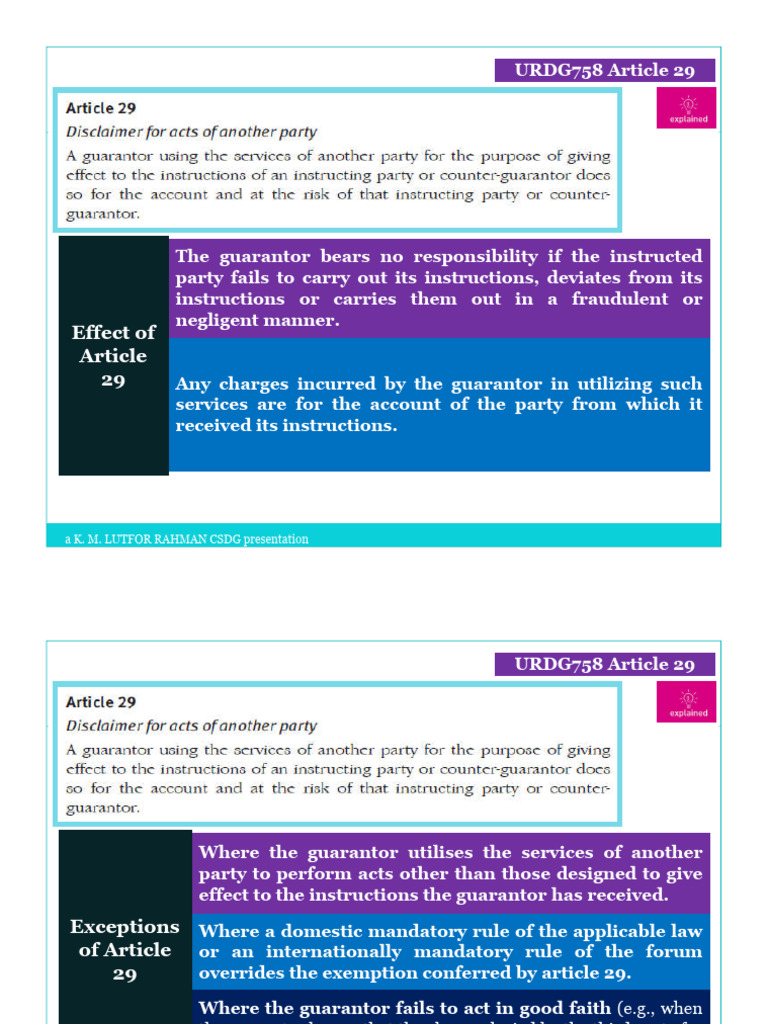 URDG758 Articles 29-33 Overview | PDF | Guarantee | Assignment (Law)