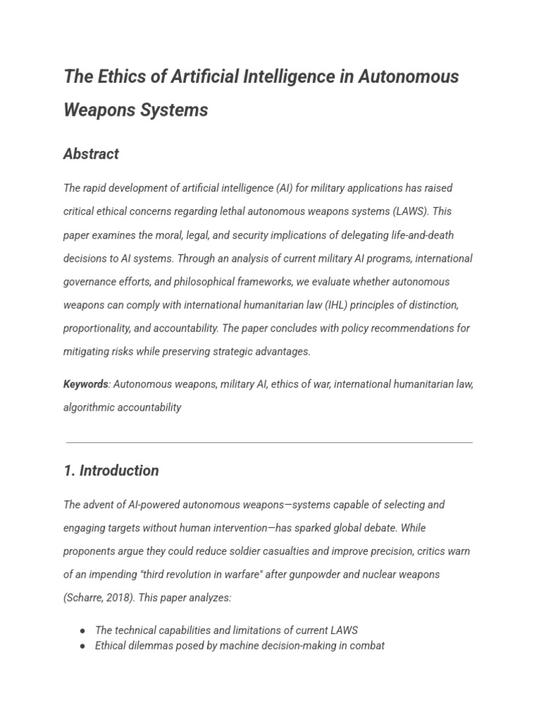 The Ethics of Artificial Intelligence in Autonomous Weapons Systems ...
