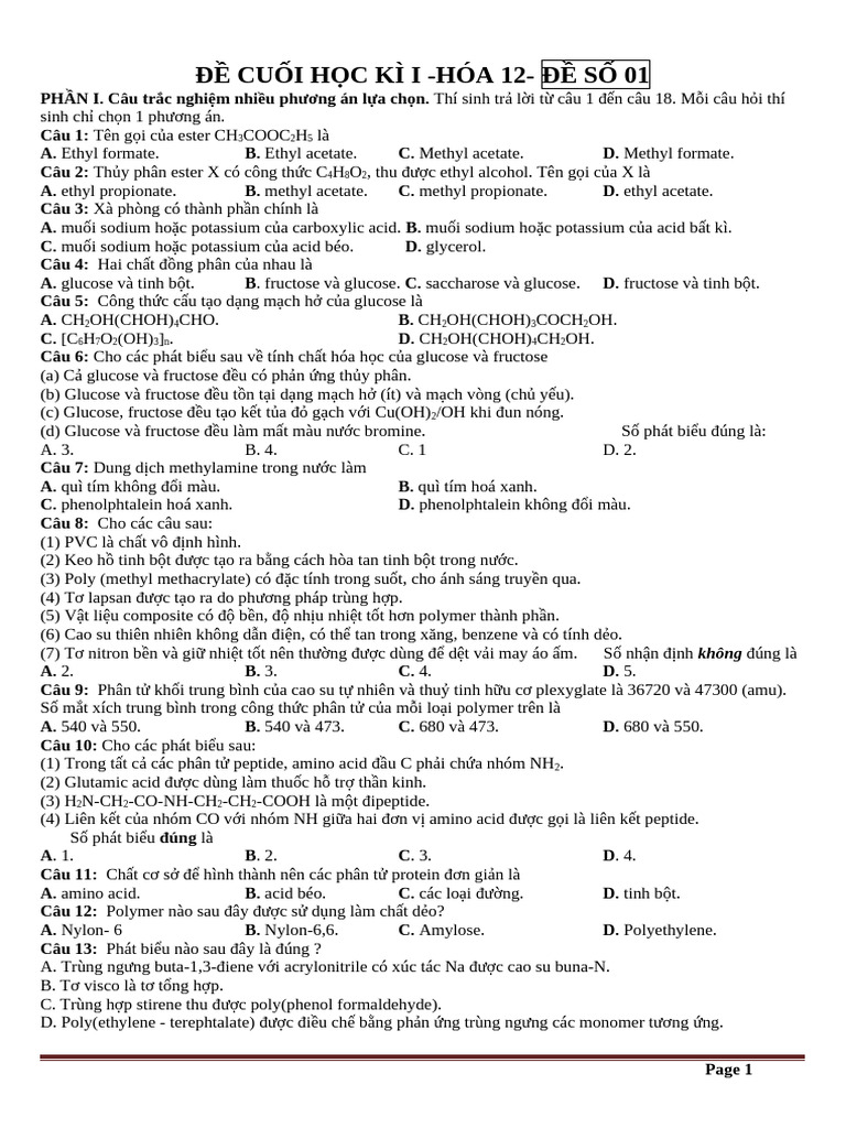 ĐỀ 01- HS | PDF