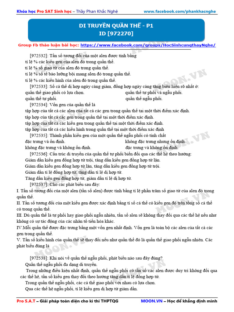 Thi Online Di Truyen Quan The P1 124560 1027202132940PM | PDF