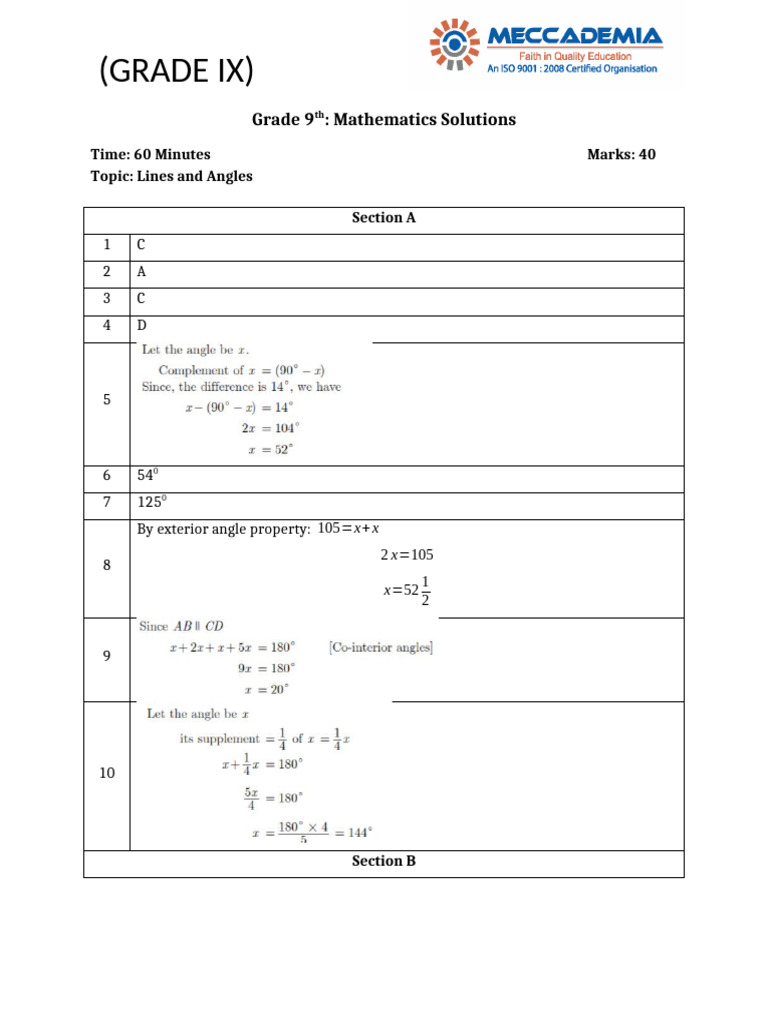 Cbse Graade 9 Mathematics Chapter 6 Solution-2 | PDF