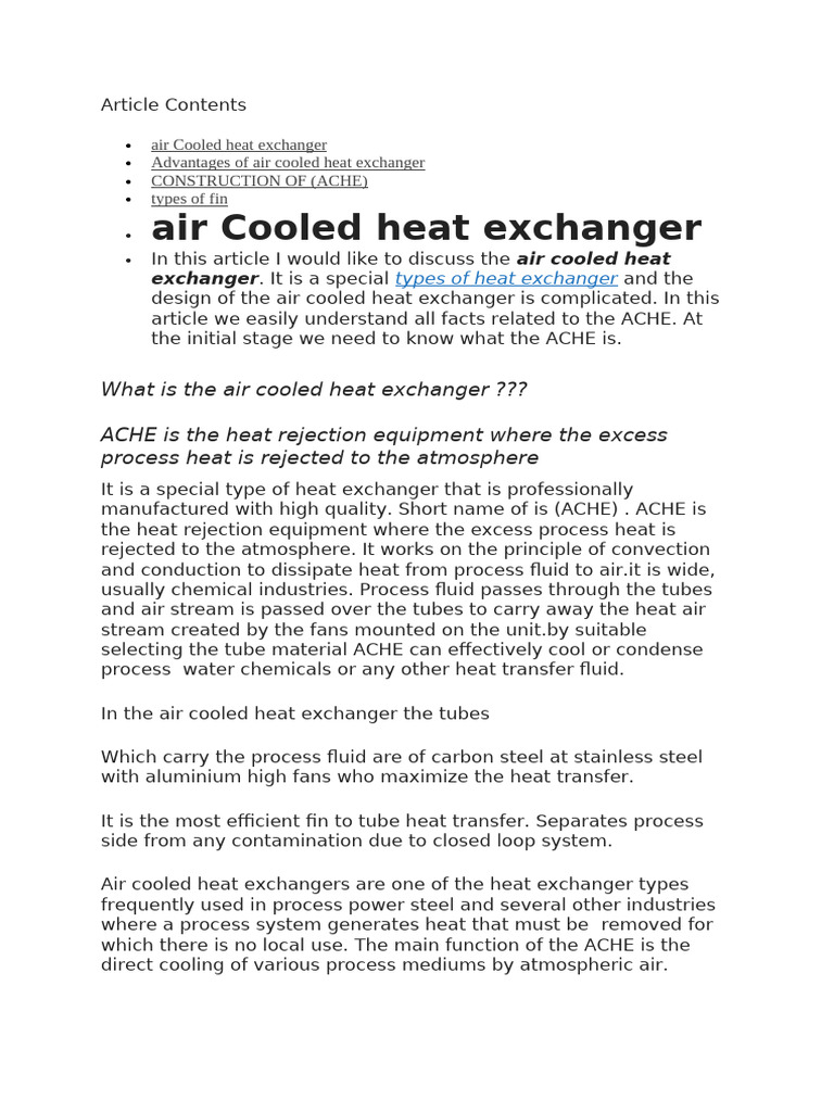 Air Cooled Heat Exchanger Overview | PDF | Heat Exchanger | Heat Transfer
