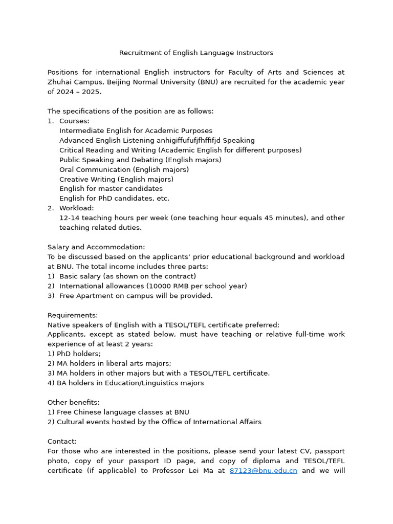 Recruitment of English Language Instructors1212 | PDF