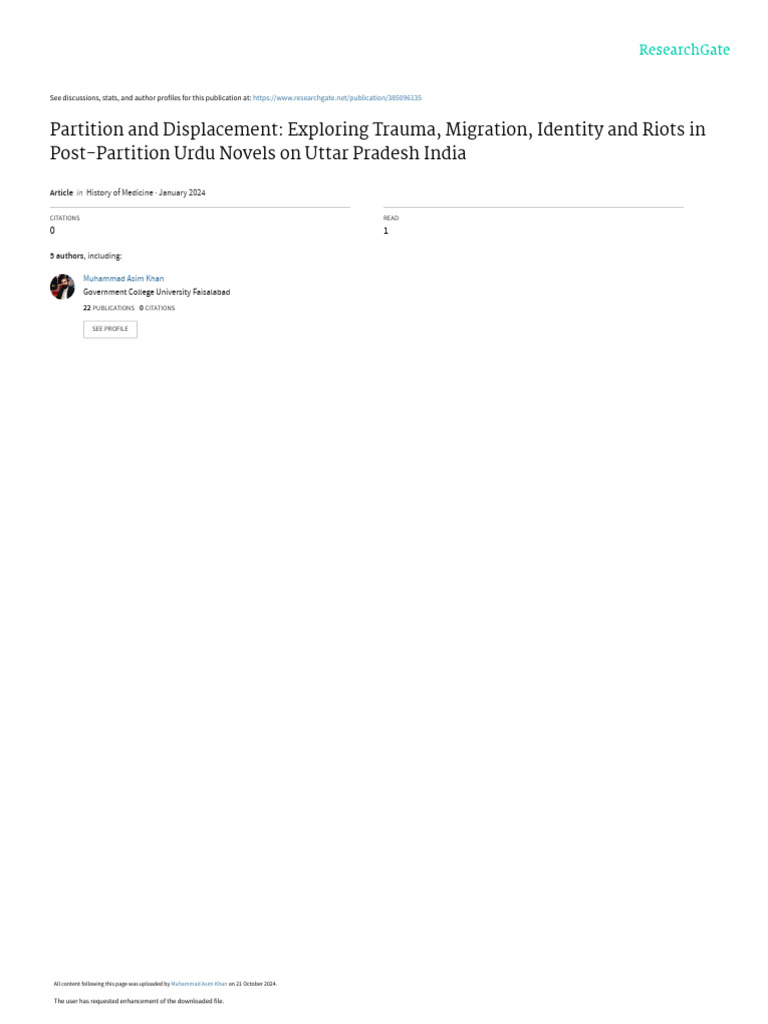 Urdu Novels on Partition Trauma | PDF | Partition Of India