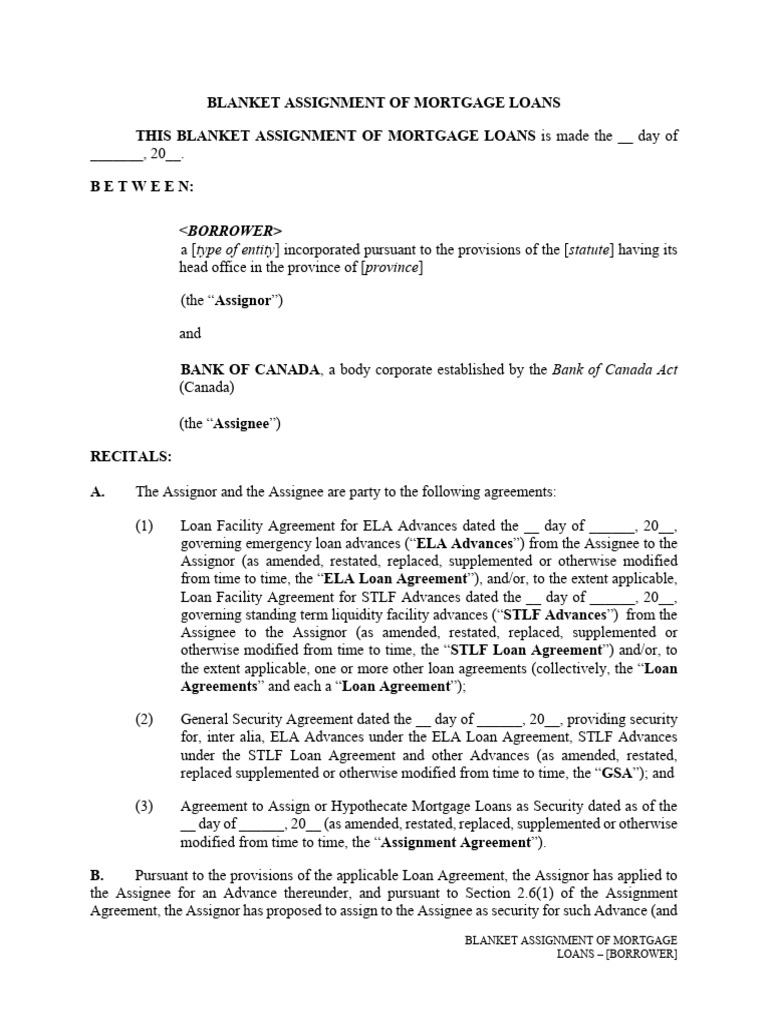 Blanket Assignment of Mortgage Loans | PDF | Assignment (Law ...