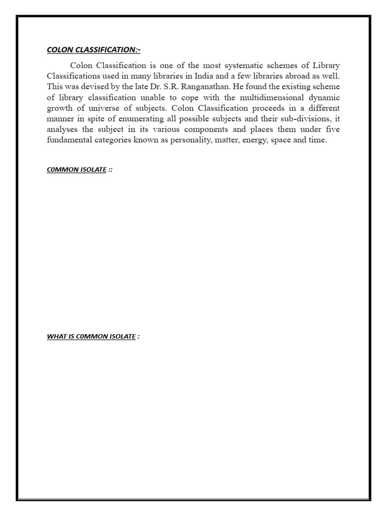 Overview of Colon Classification System | PDF