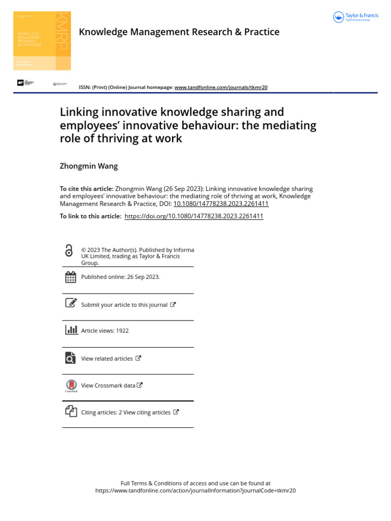 Innovative Knowledge Sharing and Thriving | PDF | Knowledge | Survey ...