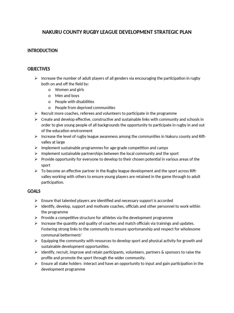 Nakuru Rugby Development Strategy | PDF | Sports