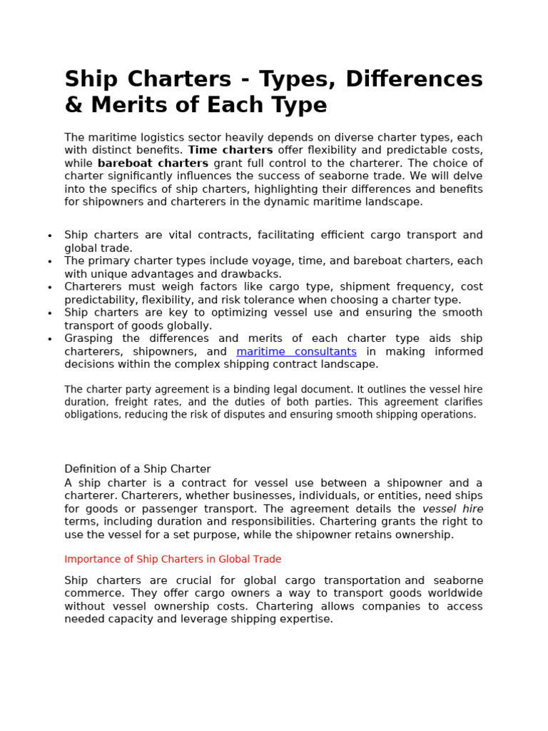 Types and Benefits of Ship Charters | PDF | Cargo | Ships