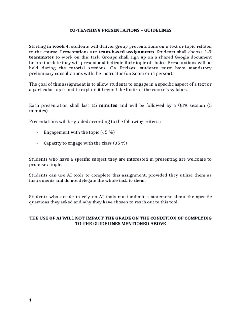 Co-Teaching Presentation Guidelines | PDF