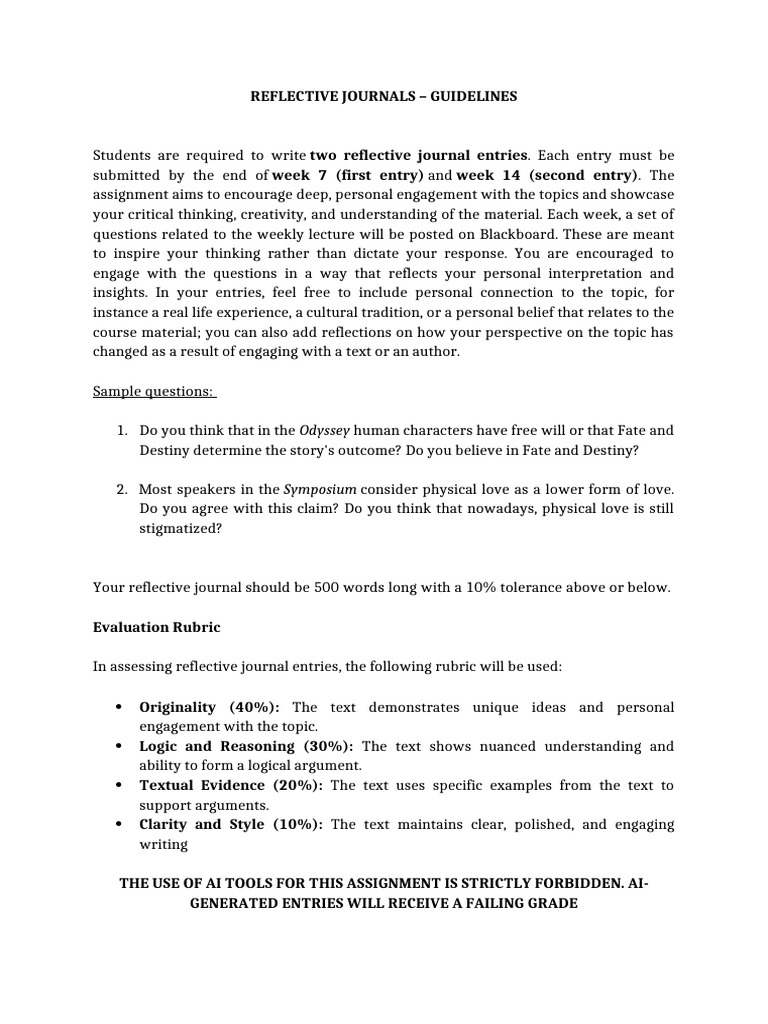 Reflective Journal Assignment Guidelines | PDF