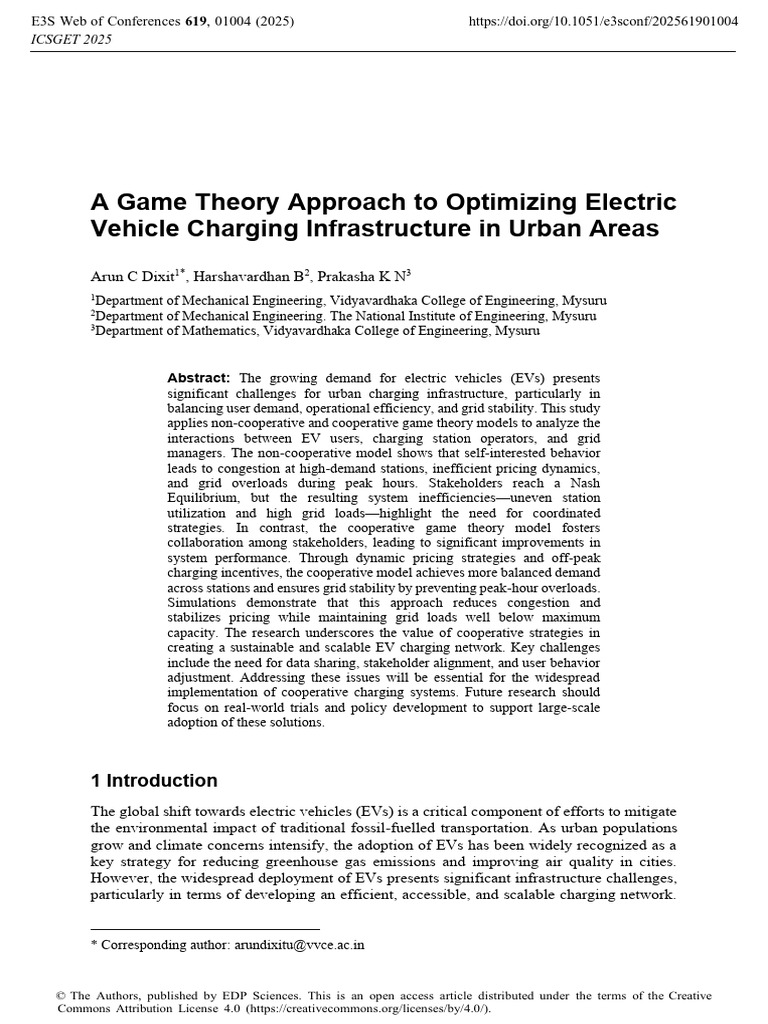 A Game Theory Approach To Optimizing Electric Vehicle Charging ...